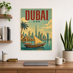 ドバイ旅行ポスター｜ヴィンテージ風スカイラインプリント｜UAEウォールアート｜印刷・発送 画像 8