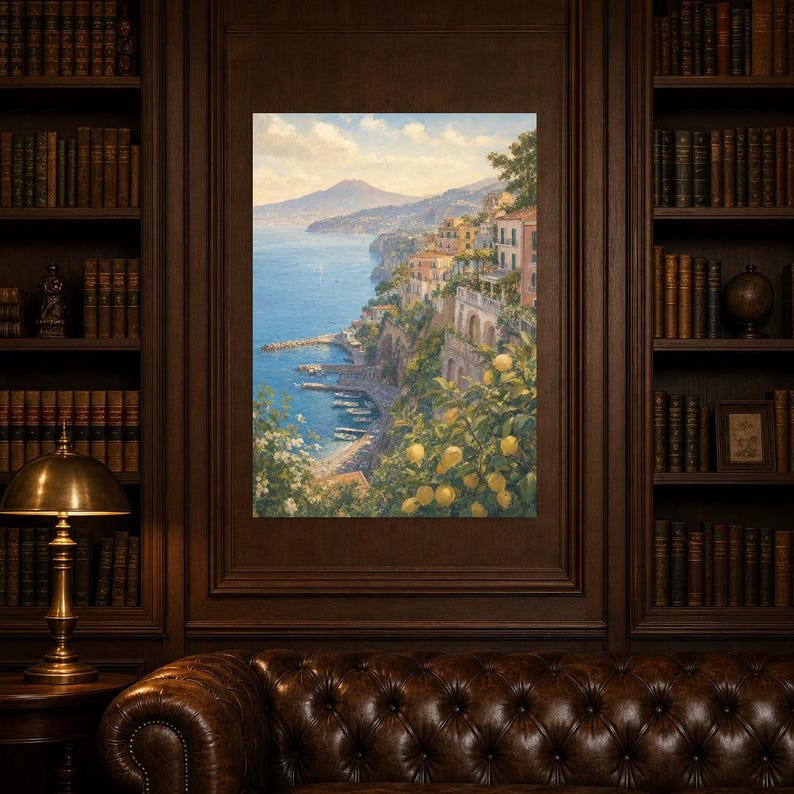 Sorrento Travel Poster | Soft Painting Italy Wall Art | Bay of Naples Coastal Print | Printed & Shipped image 4