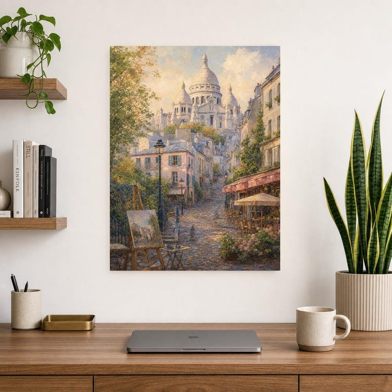 Póster de Montmartre, París | Pintura suave para pared, arte francés | Lámina de la calle adoquinada del Sacré-Cœur | Impreso y enviado imagen 8