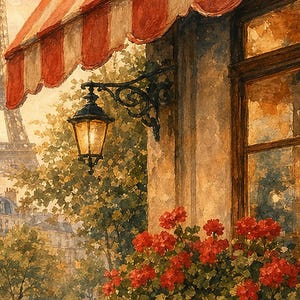Paris Cafe Travel Poster | Soft Painting France Wall Art | Parisian Cafe Terrace Print | Printed & Shipped image 3