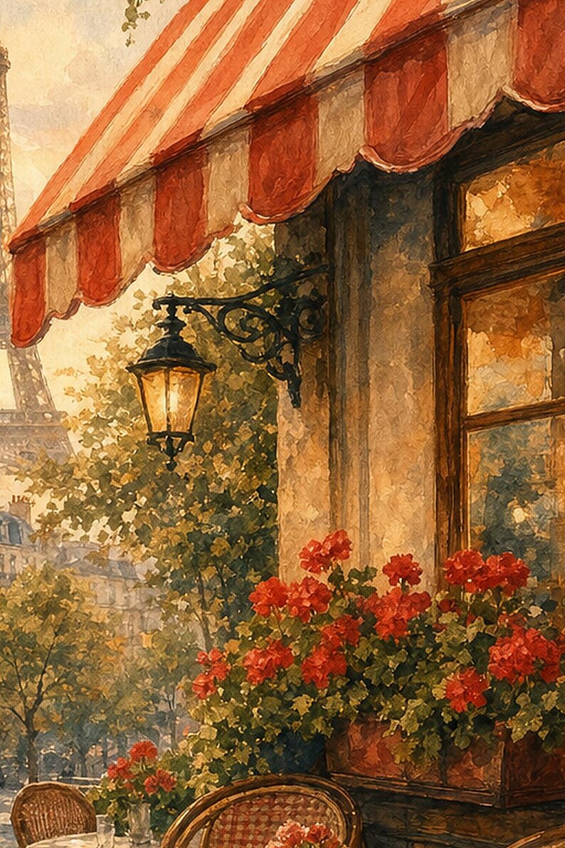 Paris Cafe Travel Poster | Soft Painting France Wall Art | Parisian Cafe Terrace Print | Printed & Shipped image 3