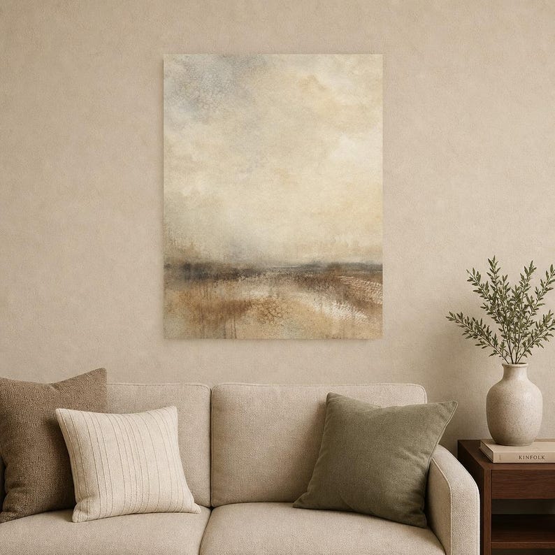 Warm Beige Abstract Wall Art Print | Neutral Color Field Print | Sand Taupe Watercolor Poster | Japandi Minimalist Bedroom Decor image 9
