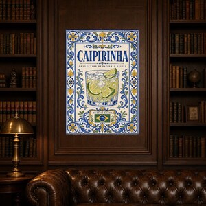 Caipirinha Cocktail Tile Wall Art Print | Brazil National Drink Poster | Azulejo Bar Cart Print | Maiolica Kitchen Decor image 5