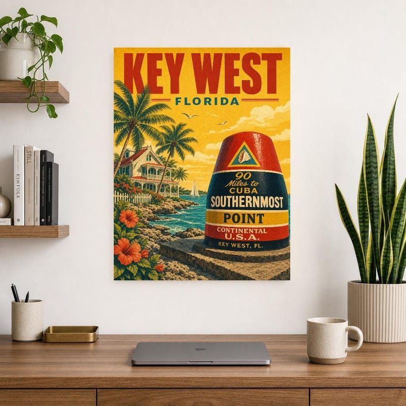 Key West Travel Poster | Vintage Southernmost Point Print | Florida Wall Art Print | Mid Century City Decor image 7