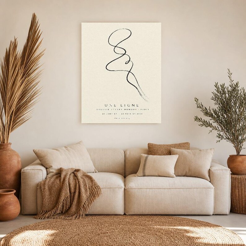 One Line | Abstract Wall Art | Modern Gallery Poster | Black and Cream Minimalist Print | Printed & Shipped image 7