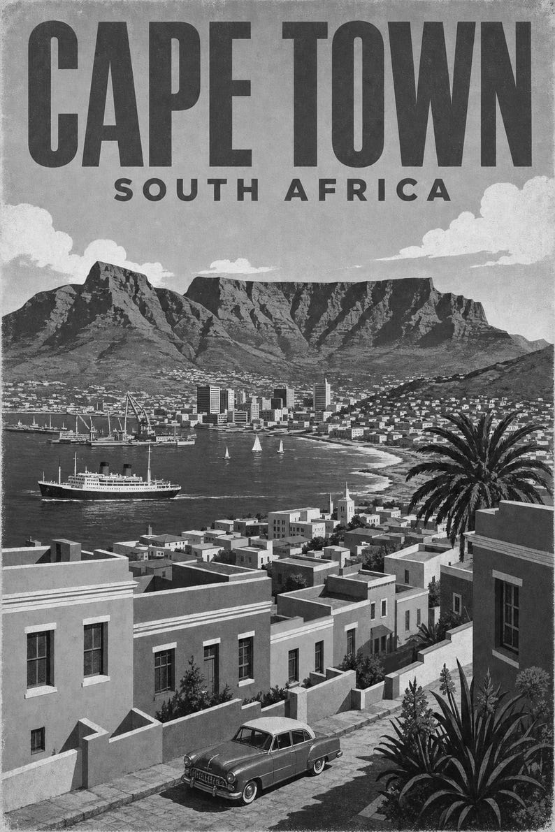 Kapstadt-Reiseposter | Vintage-Druck des Tafelbergs | Wandbild aus Südafrika | Gedruckt & Versand Bild 10