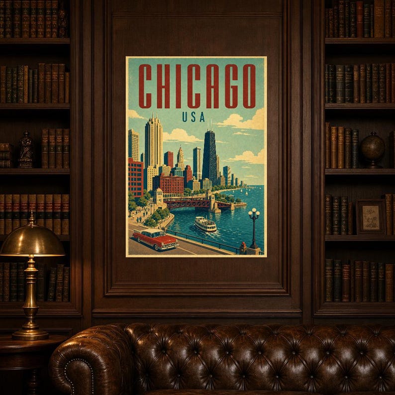 Chicago Travel Poster | Vintage Skyline Print | USA Wall Art | Printed & Shipped image 5