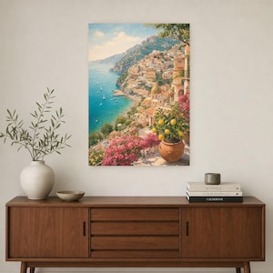 Amalfi Coast Travel Poster | Soft Painting Italy Wall Art | Mediterranean Coastal Print | Printed & Shipped image 2