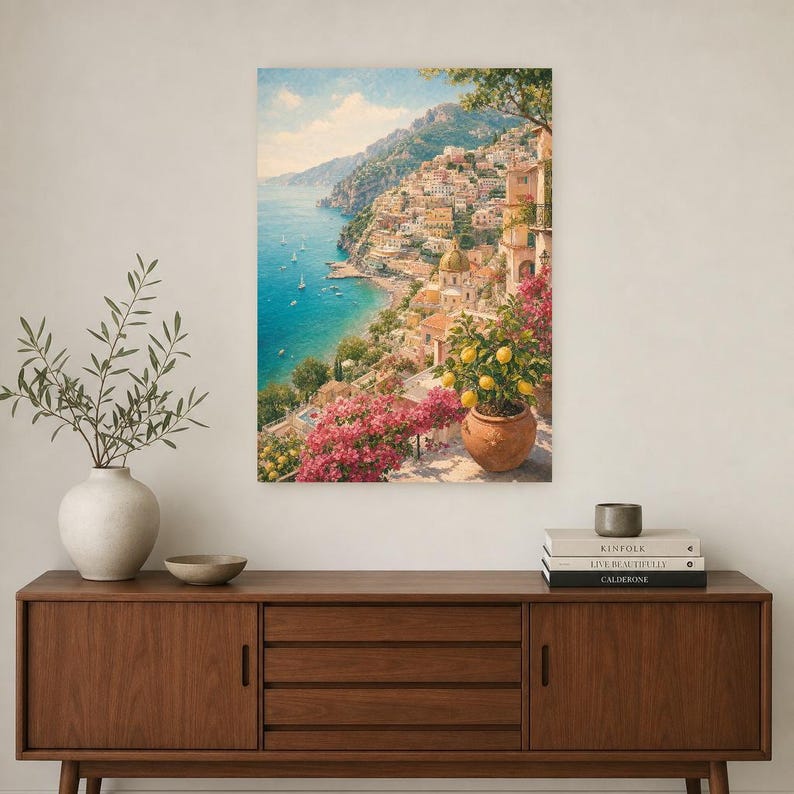 Amalfi Coast Travel Poster | Soft Painting Italy Wall Art | Mediterranean Coastal Print | Printed & Shipped image 2