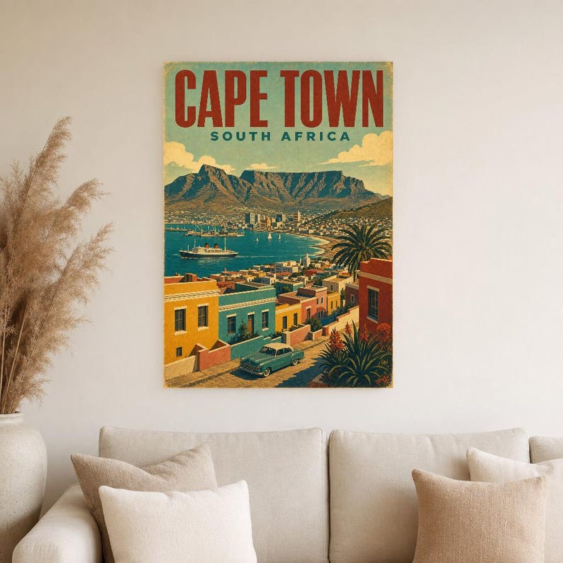 Kapstadt-Reiseposter | Vintage-Druck des Tafelbergs | Wandbild aus Südafrika | Gedruckt & Versand Bild 4