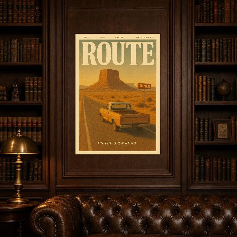 Routeretro-poster | Vintage jaren '70 kunst aan de muur afdrukken | Esthetische tijdschriftafdruk | Halverwege de eeuw retro decor cadeau afbeelding 7