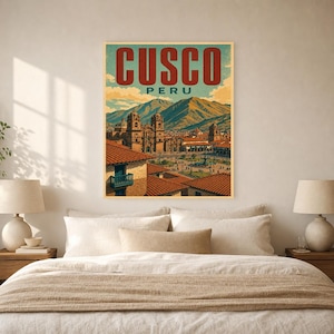 Plakat podróżniczy do Cusco | Vintage Andes Print | Sztuka ścienna z Peru | Wydrukowano i wysłano zdjęcie 6