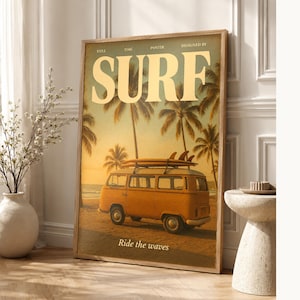 Surfing Retro Poster | Vintage 70s Wall Art Print | Aesthetic Magazine Print | Mid Century Retro Decor Gift image 1