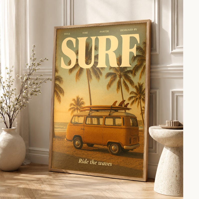 Surfing Retro Poster | Vintage 70s Wall Art Print | Aesthetic Magazine Print | Mid Century Retro Decor Gift image 1