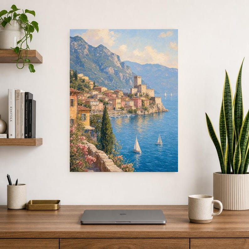 Lake Garda Travel Poster | Soft Painting Italy Wall Art | Italian Lake Malcesine Print | Printed & Shipped image 8