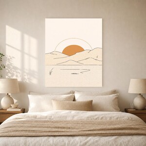 Terracotta Japandi Sun and Moon Wall Art | Minimalist Line Art Poster | Boho Bedroom Print Set of 2 image 6