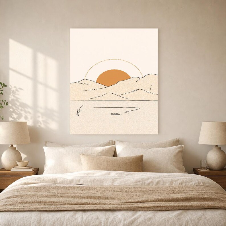 Terracotta Japandi Sun and Moon Wall Art | Minimalist Line Art Poster | Boho Bedroom Print Set of 2 image 6