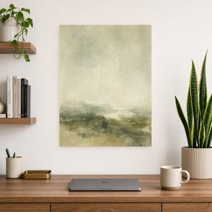 Moody Green Abstract Wall Art Print | Panoramic Color Field Print | Sage Watercolor Landscape Poster | Wabi-Sabi Living Room Decor image 8