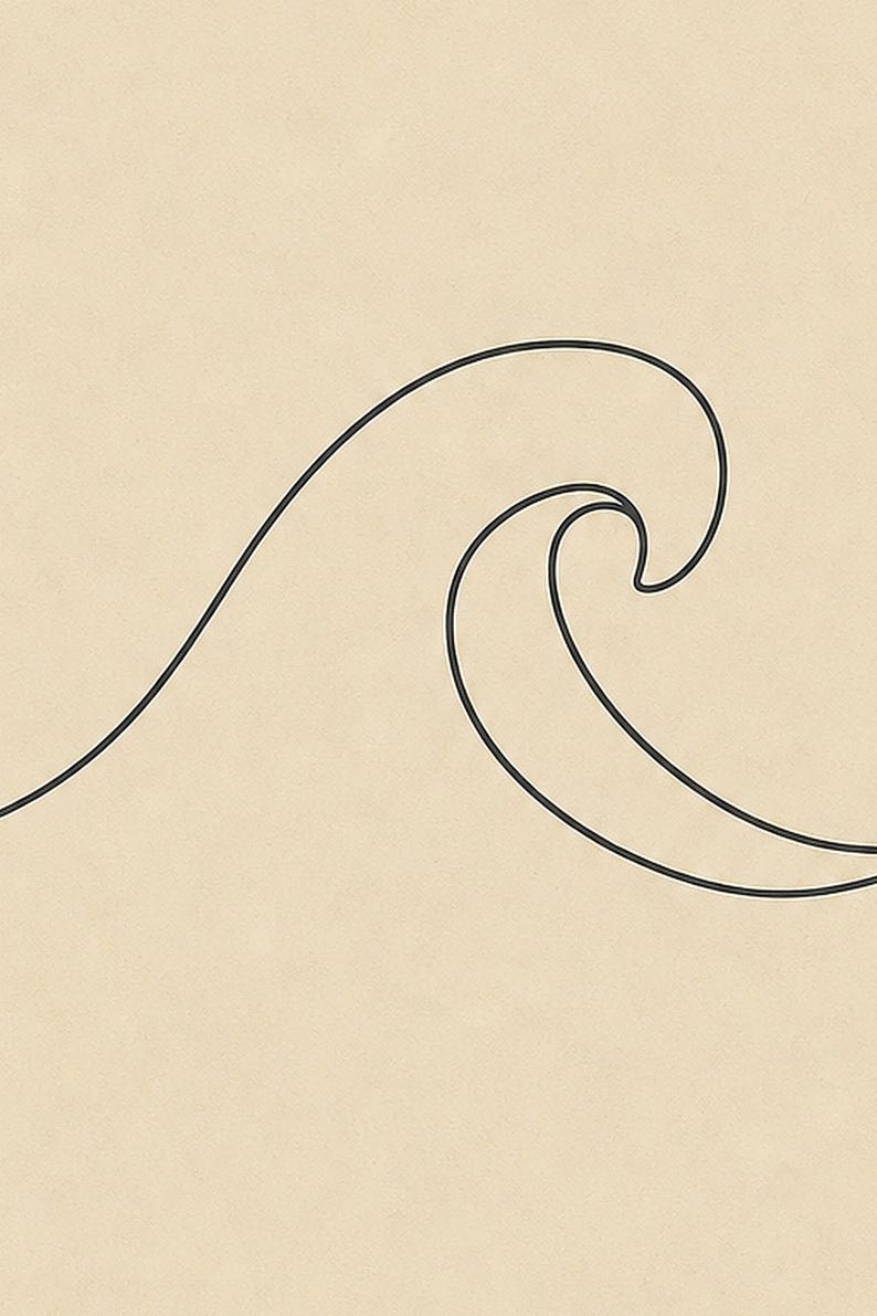 Väggkonsttryck med havsvågor på en linje | Minimalistisk linjekonsttryck | Abstrakt vågposter | Japandi beige kustdekor | Skandinavisk bild 3