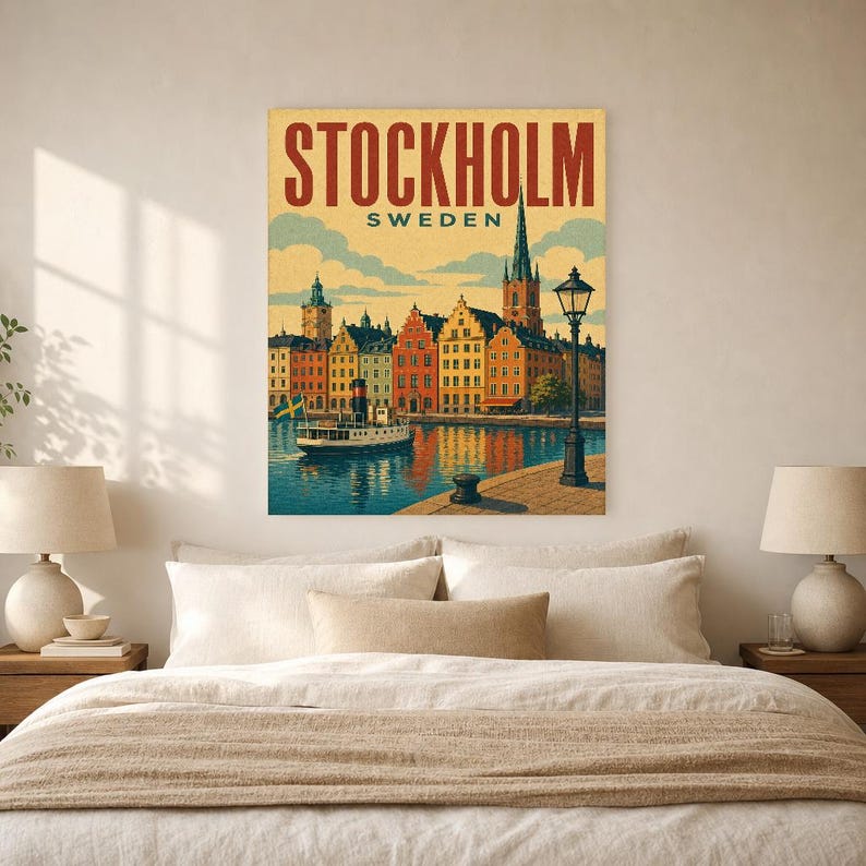 Stockholm Travel Poster | Vintage Old Town Print | Sweden Wall Art | Printed & Shipped image 6