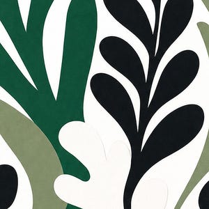 Botanical Cut Paper Exhibition Poster | Forest Green Leaf Wall Art Print | Mid Century Gallery Print | Abstract Matisse Style Poster Decor image 3