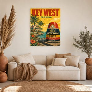 Key West Travel Poster | Vintage Southernmost Point Print | Florida Wall Art Print | Mid Century City Decor image 6