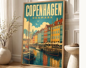 Copenhagen Travel Poster | Vintage Nyhavn Print | Denmark Wall Art | Printed & Shipped