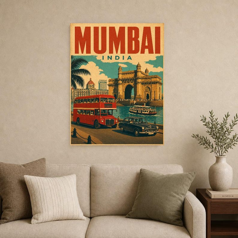 Poster di viaggio di Mumbai | Stampa vintage del portale | Arte murale indiana | Stampato e spedito immagine 9