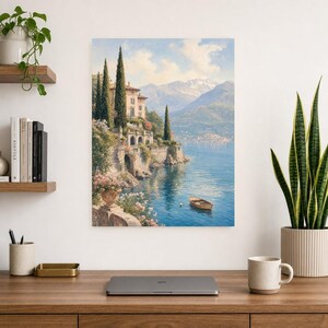 Lake Como Travel Poster | Soft Painting Italy Wall Art | Italian Lake Villa Print | Printed & Shipped image 8