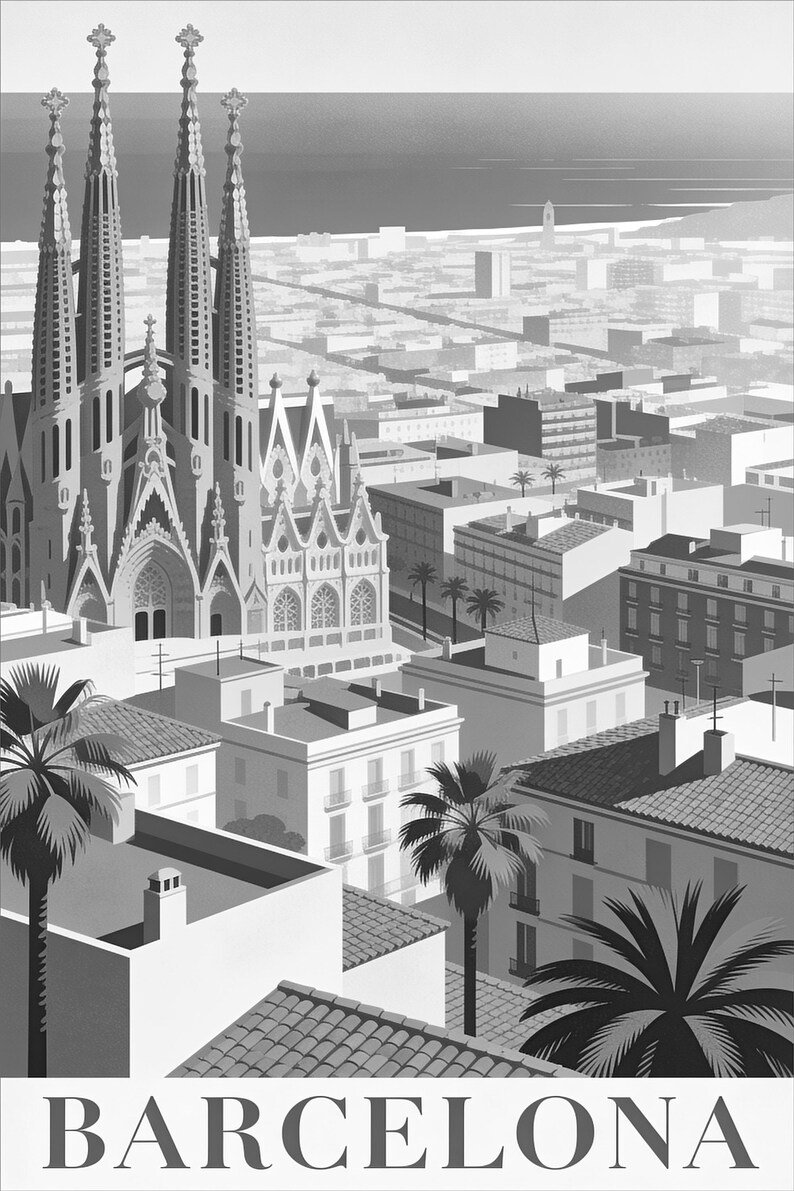 Póster de viaje vintage de Barcelona | Impresión de arte retro de la ciudad de España ? Decoración de pared de regalo de inauguración de la imagen 17