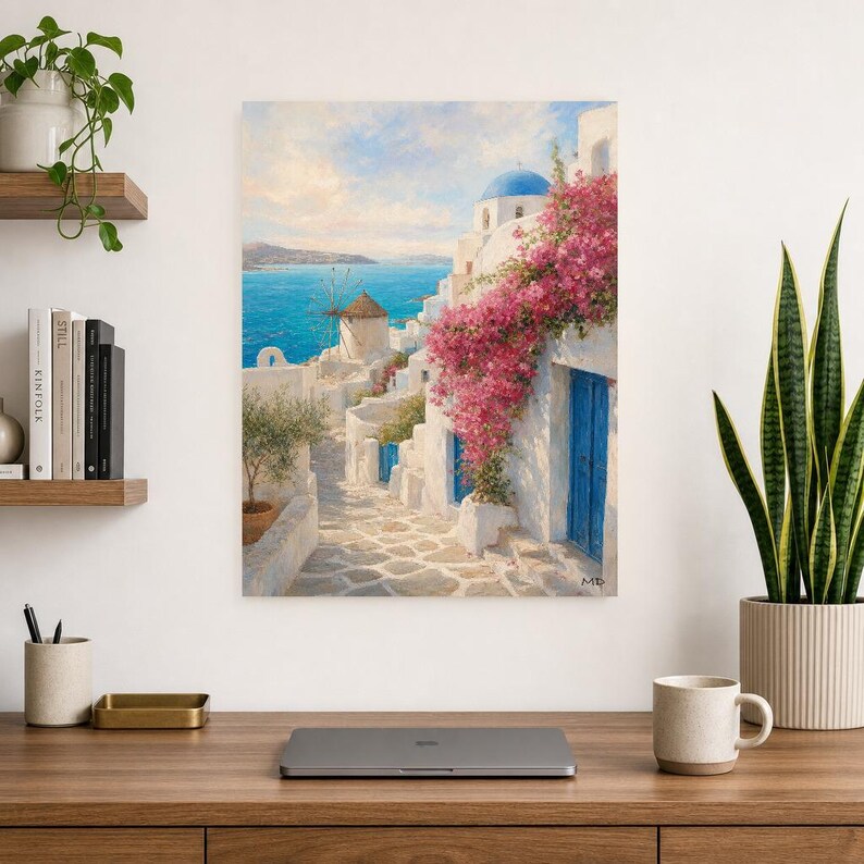 Paros Travel Poster | Soft Painting Greece Wall Art | Greek Island Cyclades Coastal Print | Printed & Shipped image 8