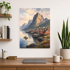 Lofoten Travel Poster | Soft Painting Norway Wall Art | Queen Fjord Fishing Village Print | Printed & Shipped image 8