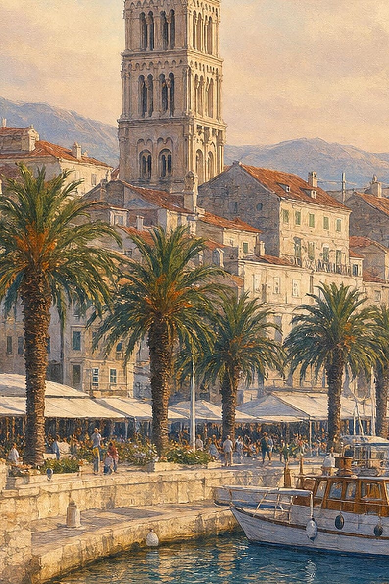 Split Travel Poster | Soft Painting Croatia Wall Art | Named City Coastal Print | Printed & Shipped image 3