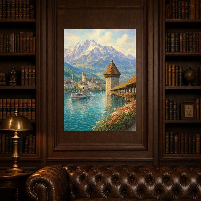Reiseposter Vierwaldstättersee | Wandbild Schweiz (weiche Malerei) | Kunstdruck eines Sees in den Schweizer Alpen | Gedruckt & Versand Bild 5