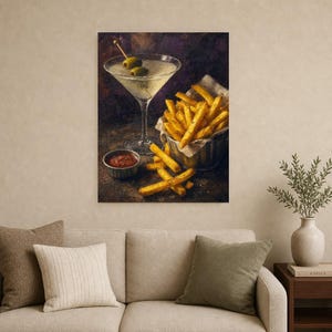 Vuile Martini frietjes kunst aan de muur | Late Night voedsel stilleven poster | Barwagen decor print | Cocktail kunst aan de muur afbeelding 9