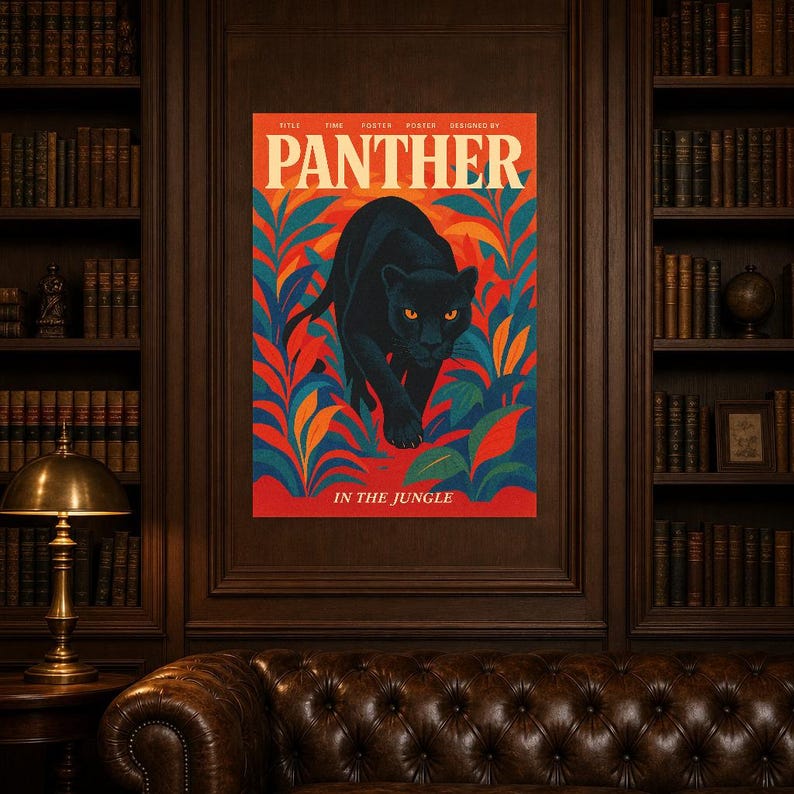Panther Retro Poster | Vintage 70s Wall Art Print | Aesthetic Magazine Print | Mid Century Retro Decor Gift image 7