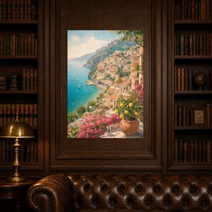 Amalfi Coast Travel Poster | Soft Painting Italy Wall Art | Mediterranean Coastal Print | Printed & Shipped image 5
