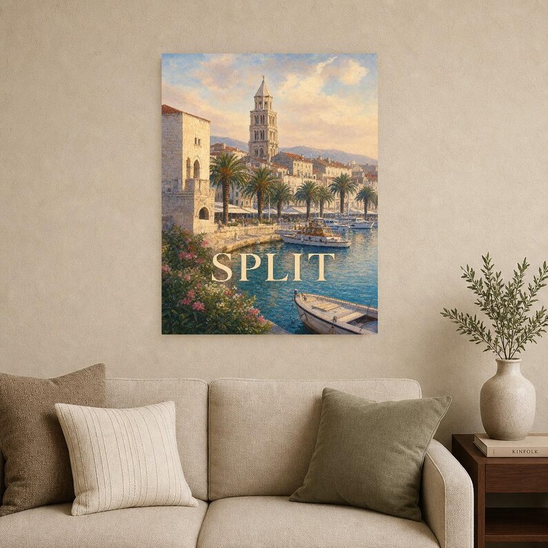 Split Travel Poster | Soft Painting Croatia Wall Art | Named City Coastal Print | Printed & Shipped image 9