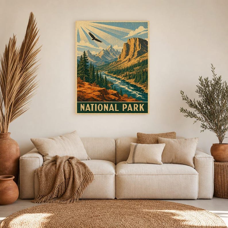 Burnt Orange National Park Wall Art | WPA Mountain Poster | Cabin Lodge Print image 7