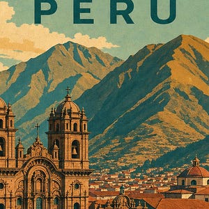 Plakat podróżniczy do Cusco | Vintage Andes Print | Sztuka ścienna z Peru | Wydrukowano i wysłano zdjęcie 3