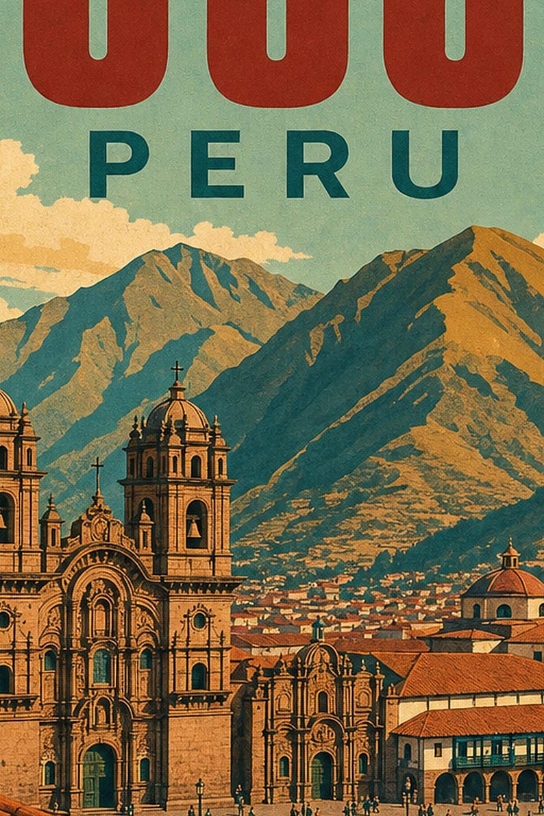 Plakat podróżniczy do Cusco | Vintage Andes Print | Sztuka ścienna z Peru | Wydrukowano i wysłano zdjęcie 3