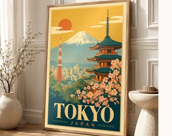 Tokyo Travel Poster | Vintage Mount Fuji Print | Japanese Wall Art | Printed & Shipped