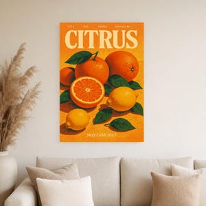 Citrus Retro Poster | Vintage 70s Wall Art Print | Aesthetic Magazine Print | Mid Century Retro Decor Gift image 5