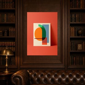Abstracte muurdecoratie met kaki en wasabi | Opvallende poster met kleurblokken | Moderne geometrische print in mid-century stijl afbeelding 4
