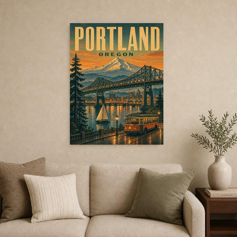 Portland Travel Poster | Vintage Mt Hood Bridge Print | Oregon Wall Art Print | Mid Century City Decor image 8
