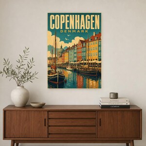 Copenhagen Travel Poster | Vintage Nyhavn Print | Denmark Wall Art | Printed & Shipped image 2