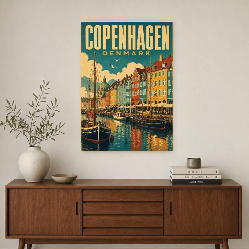 Copenhagen Travel Poster | Vintage Nyhavn Print | Denmark Wall Art | Printed & Shipped image 2