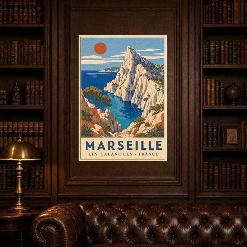 Calanques of Marseille Travel Poster | Vintage WPA Wall Art Print | French Riviera Print | Mediterranean Coast Decor | Provence Sea image 5