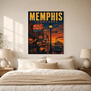 Memphis Travel Poster | Vintage 1950s Beale Street Blues Print | Tennessee Wall Art Print | Mid Century City Decor image 5