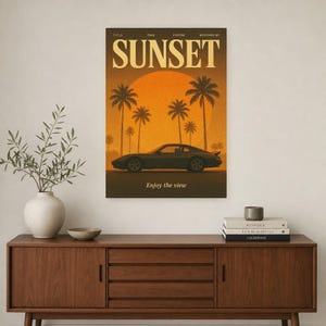 Sunset Retro Poster | Vintage 70s Wall Art Print | Aesthetic Magazine Print | Mid Century Retro Decor Gift image 3